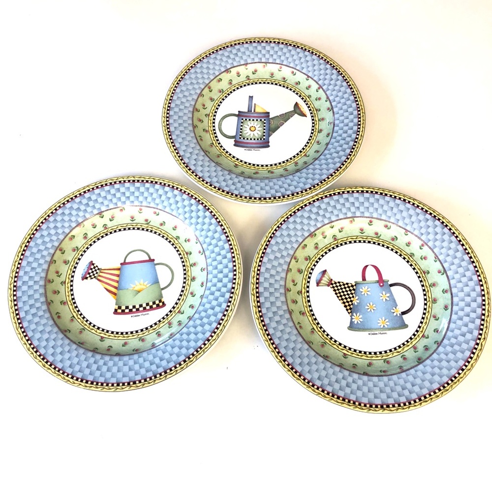 Debbie Mumm Set of 3 Salad Plates Watering Can 1999